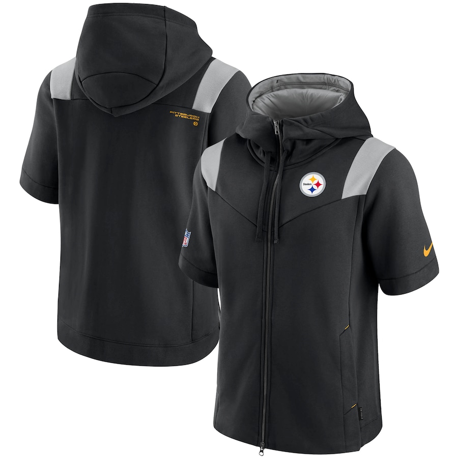 ナイキ メンズ パーカー \"Pittsburgh Steelers\"" Nike Sideline Showout Short Sleeve Full-Zip Hoodie - Black"