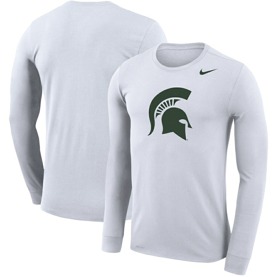 ナイキ メンズ プルオーバー ロンT 長袖 \"Michigan State Spartans\"" Nike School Logo Legend Performance Long Sleeve T-Shirt - White"