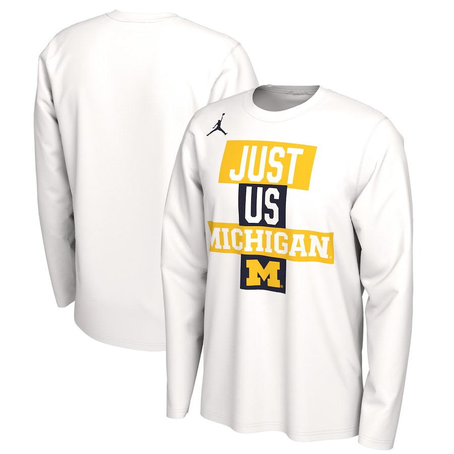 ジョーダン メンズ Tシャツ ロンT 長袖 \"Michigan Wolverines\" Jordan Brand 2021 Postseason Basketball JUST US Bench Legend Long Sleeve T-Shirt - White