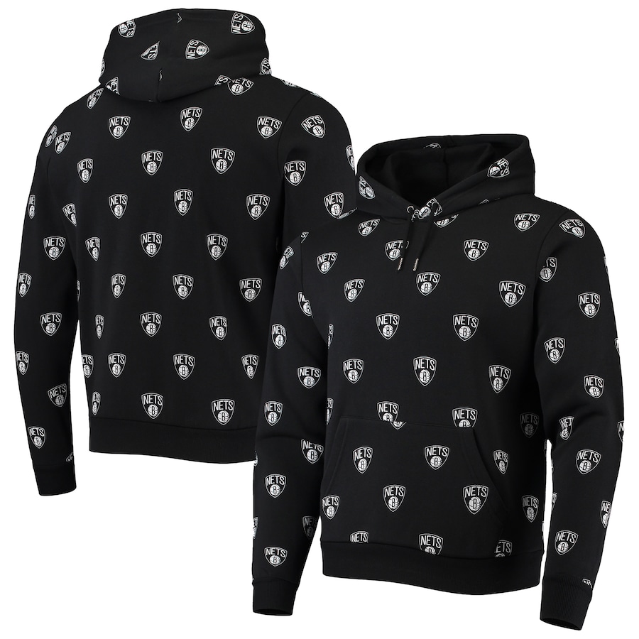 ワイルドコレクティブ メンズ パーカー Brooklyn Nets The Wild Collective Unisex Allover Logo Pullover Hoodie - Black 14,245円
