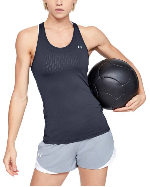 アンダーアーマー レディース タンクトップ Under Armour Women's HeatGear Racer Tank - Midnight Navy/Silver