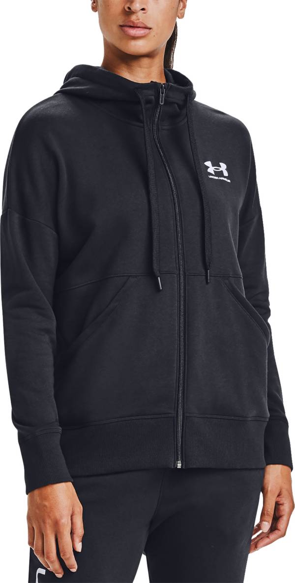 アンダーアーマー レディース パーカー Under Armour Women Rival Fleece Logo Full-Zip Hoodie - Black/White