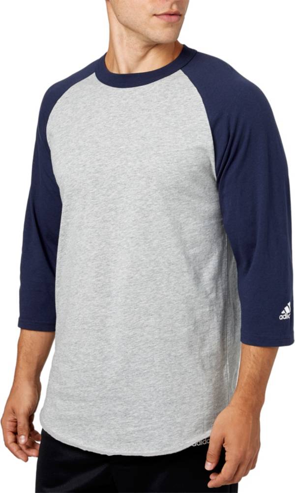 アディダス メンズ 野球 シャツ adidas Men's Triple Stripe 3/4 Sleeve Heather Baseball Shirt - Navy
