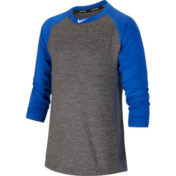 ナイキ キッズ 野球 ラグランTシャツ Nike Boys' Baseball Pro Cool Raglan Tee - Royal/Grey