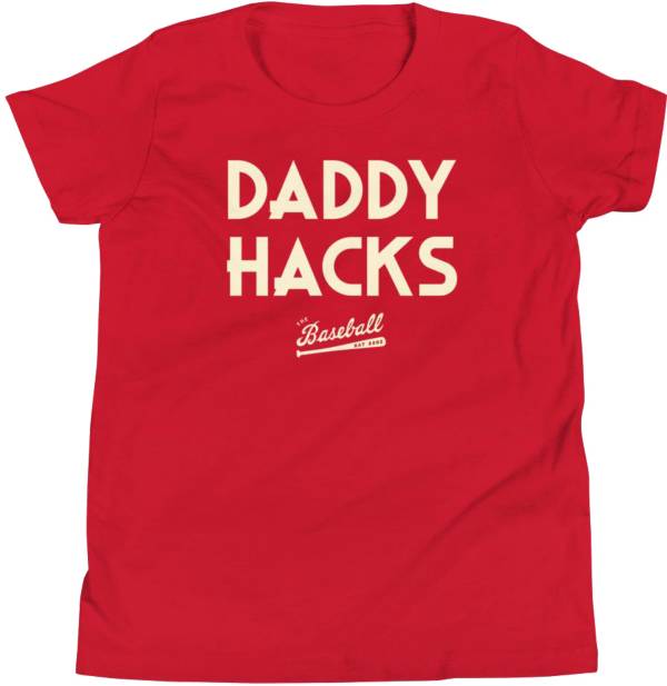 ベースボールバットブラザーズ キッズ プルオーバー Baseball Bat Bros Youth \"Daddy Hacks\"" T-Shirt - Red"