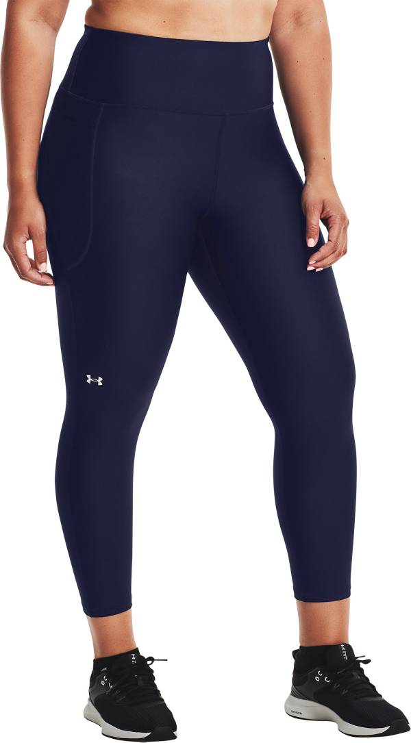 アンダーアーマー レディース レギンス Under Armour Women\u0027s HeatGear High Rise No-Slip Waistband 7/8 Leggings - Midnight Navy/White