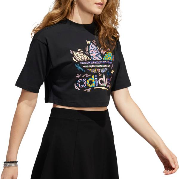 アディダス レディース プルオーバー 半袖 Adidas Women\u0027s Love Unites Crop Tee - Black/Multi Color