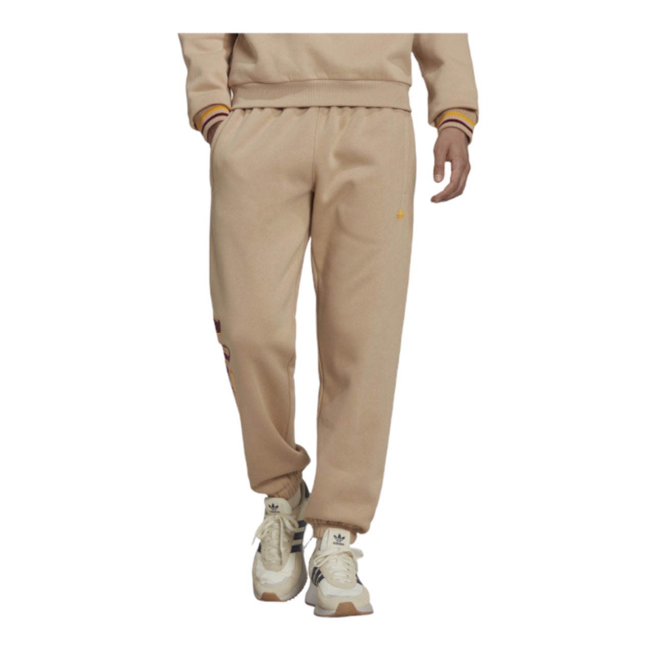 アディダス メンズ ロングパンツ adidas Fleece Pants - Beige/Maroon|trois HOMME