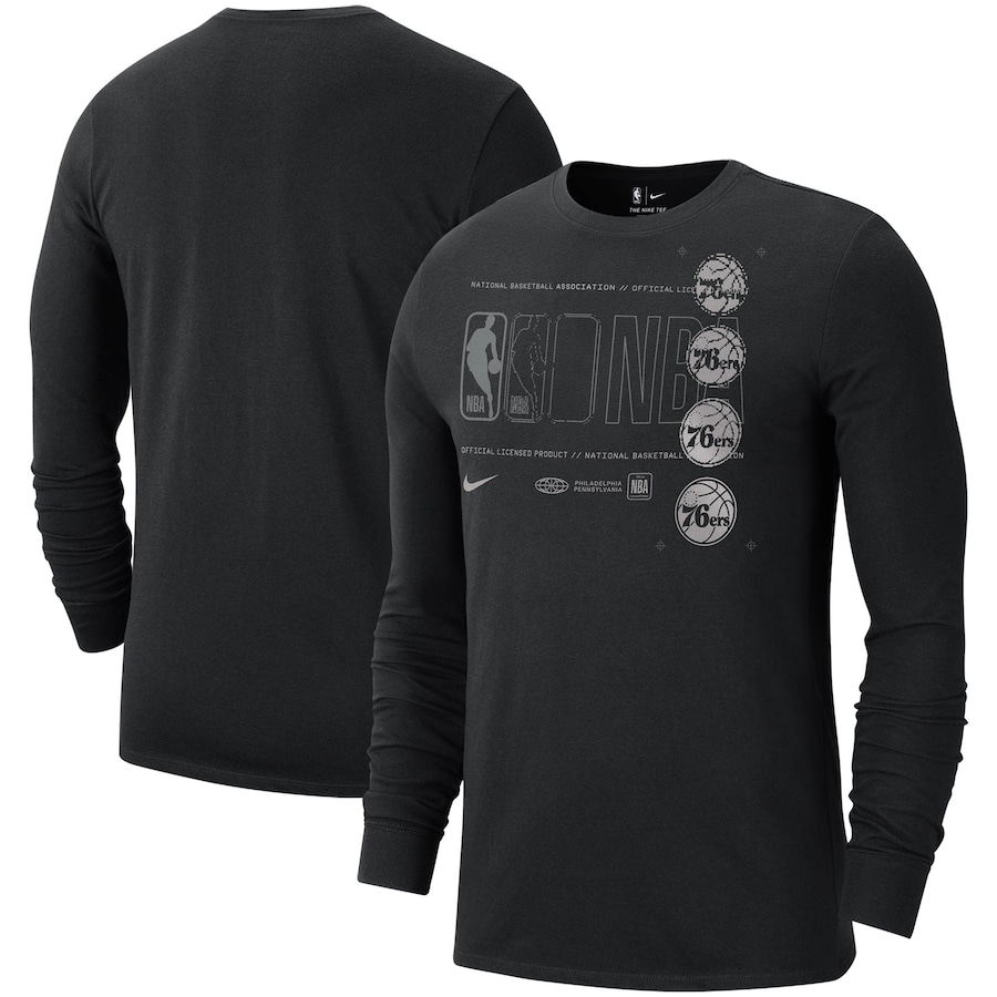 ナイキ メンズ プルオーバー 長袖 ロンT シクサーズ Philadelphia 76ers Nike Courtside Chrome Long Sleeve T-Shirt - Black