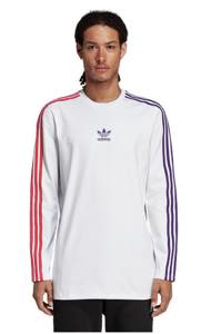 即納 アディダス オリジナルス メンズ adidas Originals Long Sleeve Stripe T-Shirt Tシャツ 長袖 ロンT  White/Dark Purple/Bold Pink | ｔｒｏｉｓ　ＨＯＭＭＥ