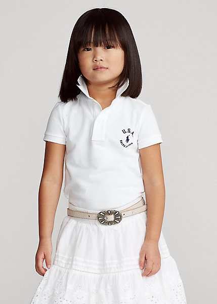 100 の保証 ラルフローレン 2 6x ガールズ キッズ Polo Ralph Lauren Flag Cotton Mesh Polo Shirt ポロシャツ 半袖 White 女の子 超特価激安 Aicapitalmarketsummit Com