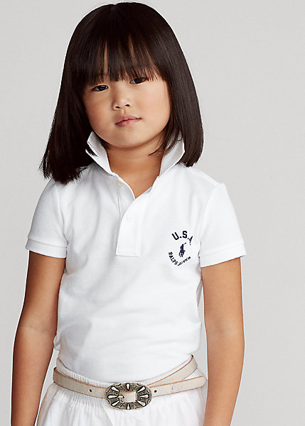 最大65％オフ！ ラルフローレン 2-6X ガールズ キッズ Polo Ralph Lauren Flag Cotton Mesh Shirt  ポロシャツ 半袖 White 女の子 fucoa.cl