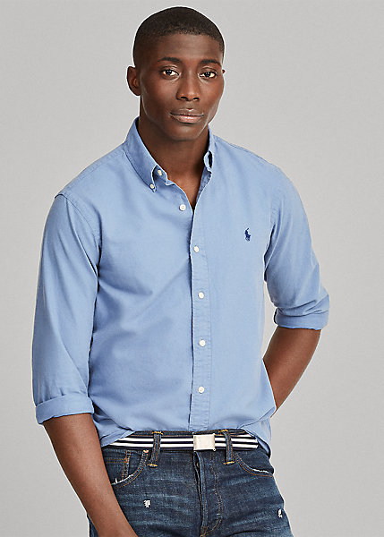 ポロラルフローレン メンズ Polo Ralph Lauren Garment-Dyed Oxford Shirt Slimサイズ オックスフォードシャツ Bastille Blue