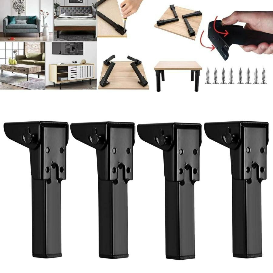 【全品2点で5%OFF】4本セット 90°鉄製折りたたみテーブル脚 折畳自動角脚 DIY 折りたたみ脚ブラック アイアン 折り畳みテーブル脚 折りたたみ可能家具の脚 ソファの足 コーヒーテ
