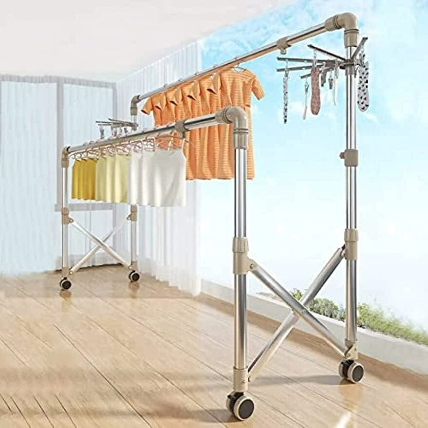 【全品2点で5%OFF】物干しラック 、伸縮式 折りたたみ式 ステンレス ものほしざお 屋外 室内 ベランダ 風に強い 錆びない 、洗濯物干し 室内 屋外 物干しスタンド 物干しラック 布