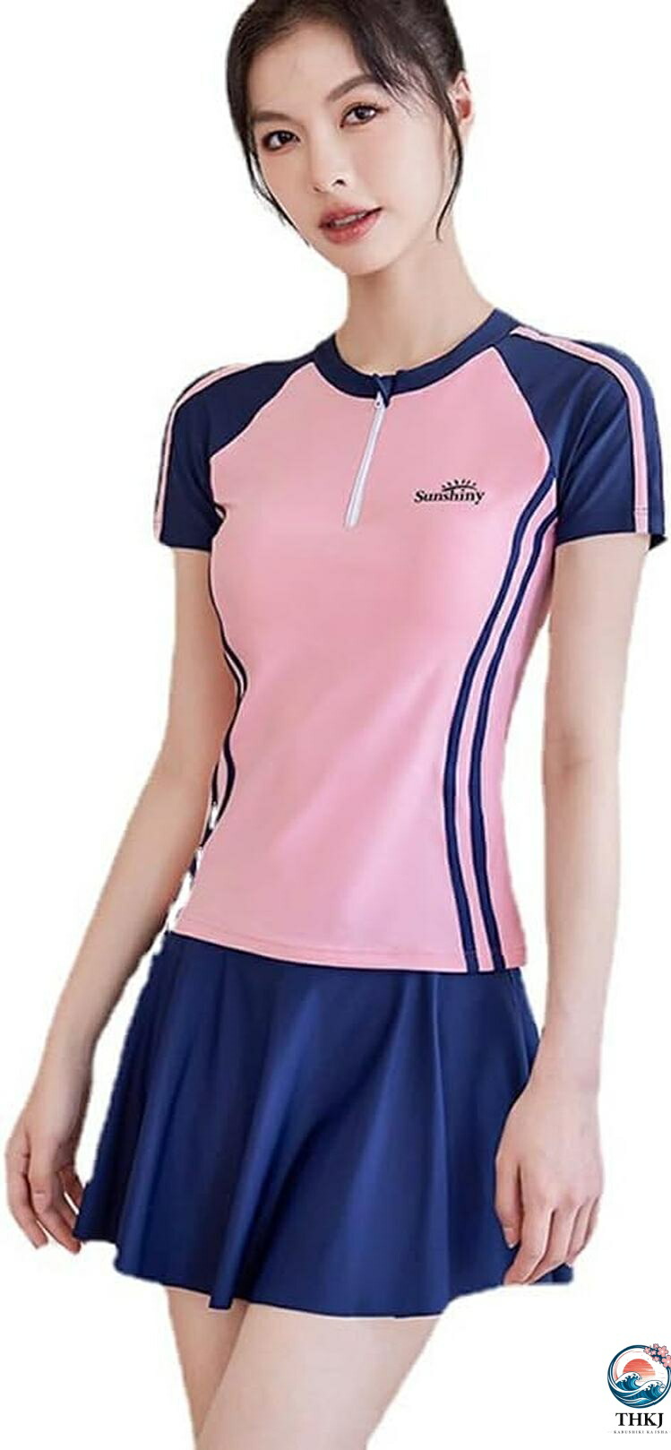 水着 レディース 体型カバー 2点セット タンキニ セパレート スポーティー水着 半袖ラッシュガード 上下セット ショートパンツ スポーツ風 学生 速乾性 大人 スリム 着痩せ シンプル おしゃれ 体