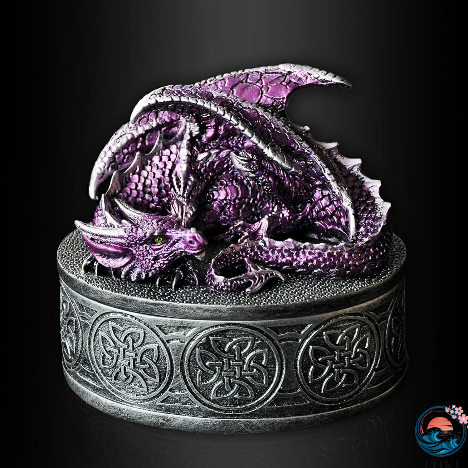 メタル アンティーク ジュエリーボックス 宝石箱 アクセサリー ケース 小物入れ ボックス インテリア アルドゥイン ドラゴン彫刻 指輪ケース 丸型 指輪入れ リングケース 宝石箱 ファンタジー パー