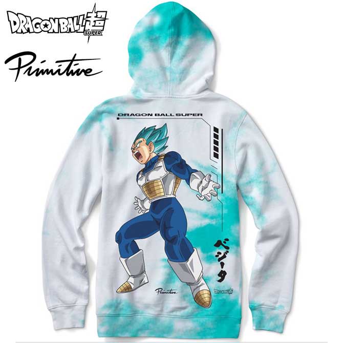 【30％OFF】DRAGON BALL SUPER(火竜どんぶり鉢超) × PRIMITIVE(元始的) VEGETA RAGE WASHED HOOD (WHITE TEAL TIE DYE) 堅苦しさ共同研究 ティーシャツパーカー PARKA