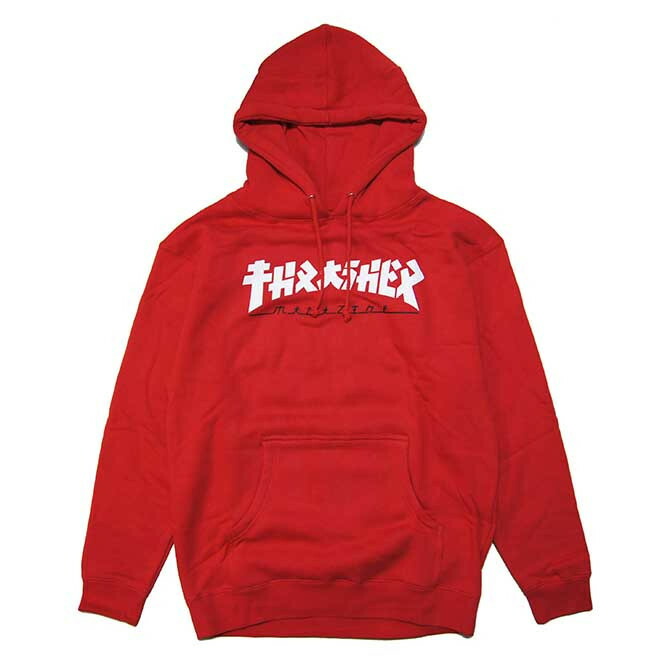 GODZILLA ゴジラ × THRASHER スラッシャー PULLOVER HOOD (RED) コラボ プルオーバーパーカー【USAモデル】