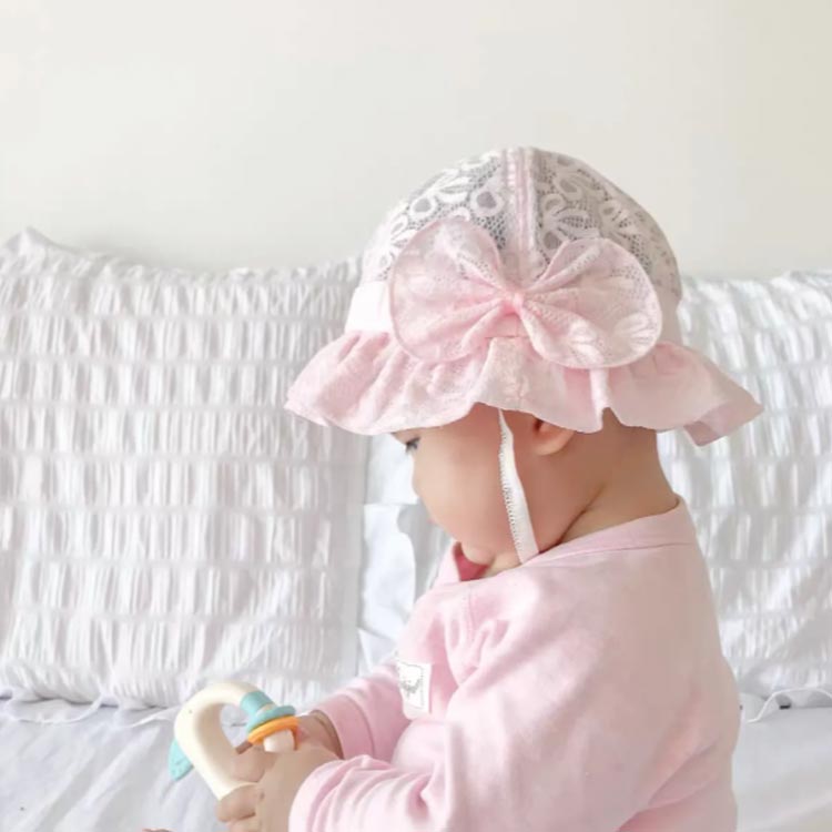 市場 Uvカット ベビー リボン かわいい 夏 幼児 女の子 日焼け防止 つば広 新生児 日よけ ハット 赤ちゃん 帽子