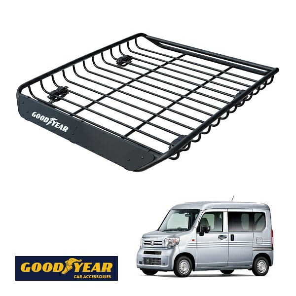 【GOODYEAR正規品】 スチール ルーフラック ver1 1341mm&times;124mm&times;1105mm 耐荷重100kg ブラック 組み立て式 GOODYEARロゴ入り ルーフキャリア バスケット ベースキャリア装着車両 カーゴネット ホンダ N-VAN JJ1 JJ2｜トラックチューナーズ店