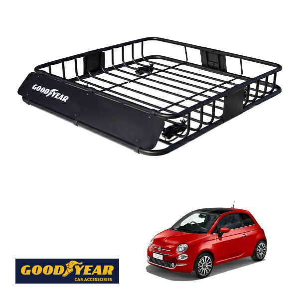 【GOODYEAR正規品】 スチール ルーフラック ROAD PRO 1111mm&times;158mm&times;993mm 耐荷重100kg ブラック 組み立て式 GOODYEARロゴ入り ルーフキャリア バスケット ベースキャリア カーゴネット フィアット 500 チンクエチェント 312｜トラックチューナーズ店
