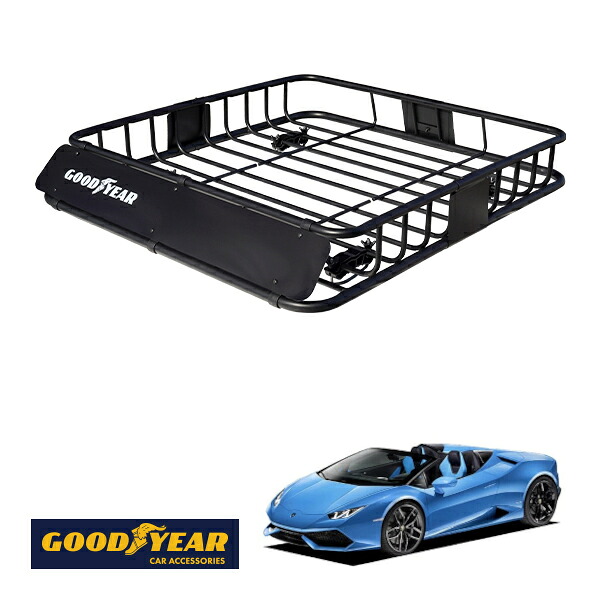 【GOODYEAR正規品】 スチール ルーフラック ROAD PRO 1111mm×158mm×993mm 耐荷重100kg ブラック 組み立て式 GOODYEARロゴ入り ルーフキャリア バスケット ベースキャリア カーゴネット ランボルギーニ ウラカン ZF|トラックチューナーズ店