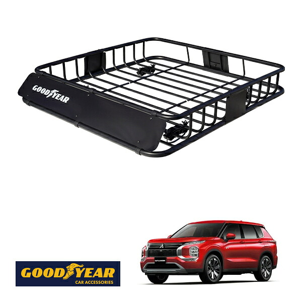 【GOODYEAR正規品】 スチール ルーフラック ROAD PRO 1111mm×158mm×993mm 耐荷重100kg ブラック 組み立て式 GOODYEARロゴ入り ルーフキャリア バスケット ベースキャリア カーゴネット 三菱 アウトランダーPHEV GN系|トラックチューナーズ店