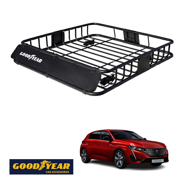 【GOODYEAR正規品】 スチール ルーフラック ROAD PRO 1111mm×158mm×993mm 耐荷重100kg ブラック 組み立て式 GOODYEARロゴ入り ルーフキャリア バスケット ベースキャリア カーゴネット プジョー 308 P5|トラックチューナーズ店