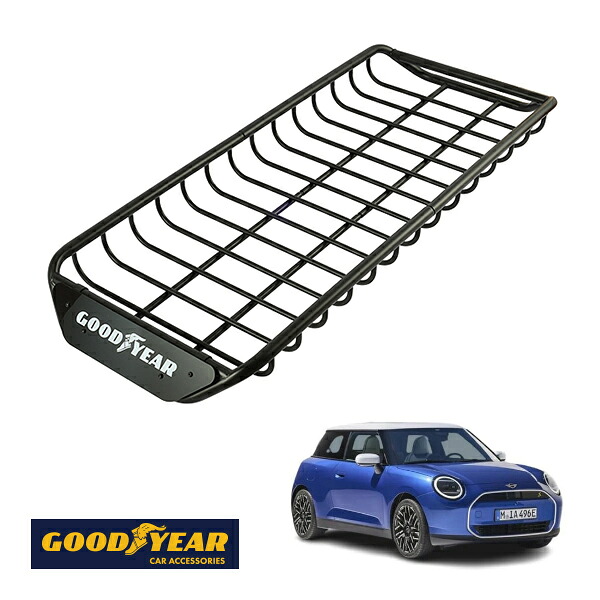 【GOODYEAR正規品】 スチール ルーフラック SKINNY PRO 1470mm&times;590mm&times;124mm 耐荷重75kg ブラック 組み立て式 GOODYEARロゴ入り ルーフキャリア バスケット ベースキャリア カーゴネット ミニ クーパー F66｜トラックチューナーズ店