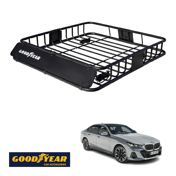 【GOODYEAR正規品】 スチール ルーフラック ROAD PRO 1111mm×158mm×993mm 耐荷重100kg ブラック 組み立て式 GOODYEARロゴ入り ルーフキャリア バスケット ベースキャリア カーゴネット BMW 5シリーズ G60 G61|トラックチューナーズ店
