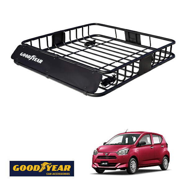 【GOODYEAR正規品】 スチール ルーフラック ROAD PRO 1111mm×158mm×993mm 耐荷重100kg ブラック 組み立て式 GOODYEARロゴ入り ルーフキャリア バスケット ベースキャリア カーゴネット ダイハツ ミライース LA350S LA360S|トラックチューナーズ店
