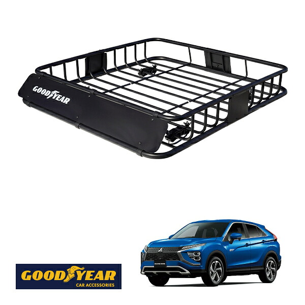 【GOODYEAR正規品】 スチール ルーフラック ROAD PRO 1111mm×158mm×993mm 耐荷重100kg ブラック 組み立て式 GOODYEARロゴ入り ルーフキャリア バスケット ベースキャリア カーゴネット 三菱 エクリプスクロスPHEV GL系|トラックチューナーズ店