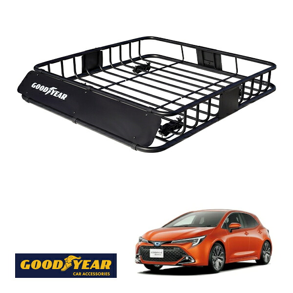 【GOODYEAR正規品】 スチール ルーフラック ROAD PRO 1111mm&times;158mm&times;993mm 耐荷重100kg ブラック 組み立て式 GOODYEARロゴ入り ルーフキャリア バスケット ベースキャリア カーゴネット トヨタ カローラスポーツ 210系｜トラックチューナーズ店