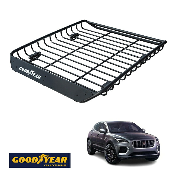 【GOODYEAR正規品】 スチール ルーフラック MEGA PRO 1341mm&times;124mm&times;1105mm 耐荷重100kg ブラック 組み立て式 GOODYEARロゴ入り ルーフキャリア バスケット ベースキャリア装着車両 カーゴネット ジャガー Eペイス X540｜トラックチューナーズ店