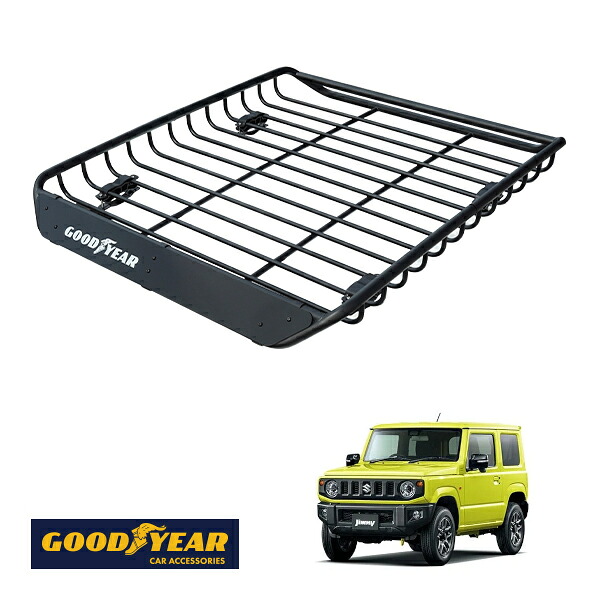 【GOODYEAR正規品】 スチール ルーフラック MEGA PRO 1341mm&times;124mm&times;1105mm 耐荷重100kg ブラック 組み立て式 GOODYEARロゴ入り ルーフキャリア バスケット ベースキャリア装着車両 カーゴネット スズキ ジムニー JB64W｜トラックチューナーズ店