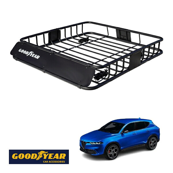 【GOODYEAR正規品】 スチール ルーフラック ROAD PRO 1111mm×158mm×993mm 耐荷重100kg ブラック 組み立て式 GOODYEARロゴ入り ルーフキャリア バスケット ベースキャリア カーゴネット アルファロメオ トナーレ 115|トラックチューナーズ店