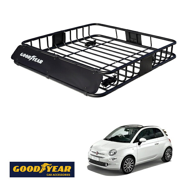 【GOODYEAR正規品】 スチール ルーフラック ROAD PRO 1111mm×158mm×993mm 耐荷重100kg ブラック 組み立て式 GOODYEARロゴ入り ルーフキャリア バスケット ベースキャリア カーゴネット フィアット 500C チンクエチェントC 312|トラックチューナーズ店