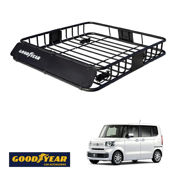 【GOODYEAR正規品】 スチール ルーフラック ROAD PRO 1111mm×158mm×993mm 耐荷重100kg ブラック 組み立て式 GOODYEARロゴ入り ルーフキャリア バスケット ベースキャリア カーゴネット ホンダ N-BOX JF5 JF6|トラックチューナーズ店