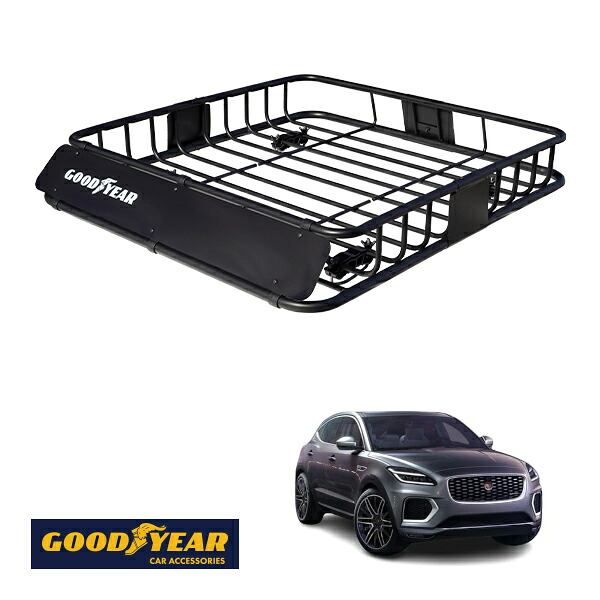 【GOODYEAR正規品】 スチール ルーフラック ROAD PRO 1111mm&times;158mm&times;993mm 耐荷重100kg ブラック 組み立て式 GOODYEARロゴ入り ルーフキャリア バスケット ベースキャリア カーゴネット ジャガー Eペイス X540｜トラックチューナーズ店