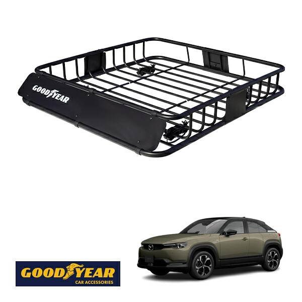 【GOODYEAR正規品】 スチール ルーフラック ROAD PRO 1111mm×158mm×993mm 耐荷重100kg ブラック 組み立て式 GOODYEARロゴ入り ルーフキャリア バスケット ベースキャリア カーゴネット マツダ MX-30 ロータリーEV DR8V3P|トラックチューナーズ店