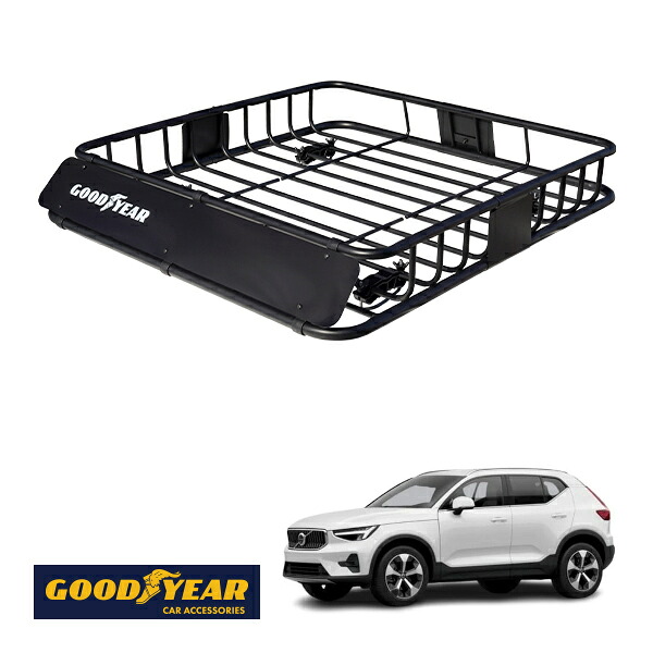 【GOODYEAR正規品】 スチール ルーフラック ROAD PRO 1111mm&times;158mm&times;993mm 耐荷重100kg ブラック 組み立て式 GOODYEARロゴ入り ルーフキャリア バスケット ベースキャリア カーゴネット ボルボ XC40 XB｜トラックチューナーズ店