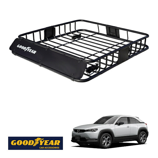 【GOODYEAR正規品】 スチール ルーフラック ROAD PRO 1111mm×158mm×993mm 耐荷重100kg ブラック 組み立て式 GOODYEARロゴ入り ルーフキャリア バスケット ベースキャリア カーゴネット マツダ MX-30 EV DRH3P|トラックチューナーズ店