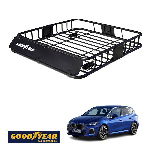 【GOODYEAR正規品】 スチール ルーフラック ROAD PRO 1111mm&times;158mm&times;993mm 耐荷重100kg ブラック 組み立て式 GOODYEARロゴ入り ルーフキャリア バスケット ベースキャリア カーゴネット BMW 2シリーズ U06 G42｜トラックチューナーズ店