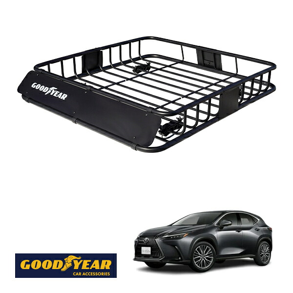 【GOODYEAR正規品】 スチール ルーフラック ROAD PRO 1111mm&times;158mm&times;993mm 耐荷重100kg ブラック 組み立て式 GOODYEARロゴ入り ルーフキャリア バスケット ベースキャリア カーゴネット レクサス NX350 NX250 NX450 20系｜トラックチューナーズ店