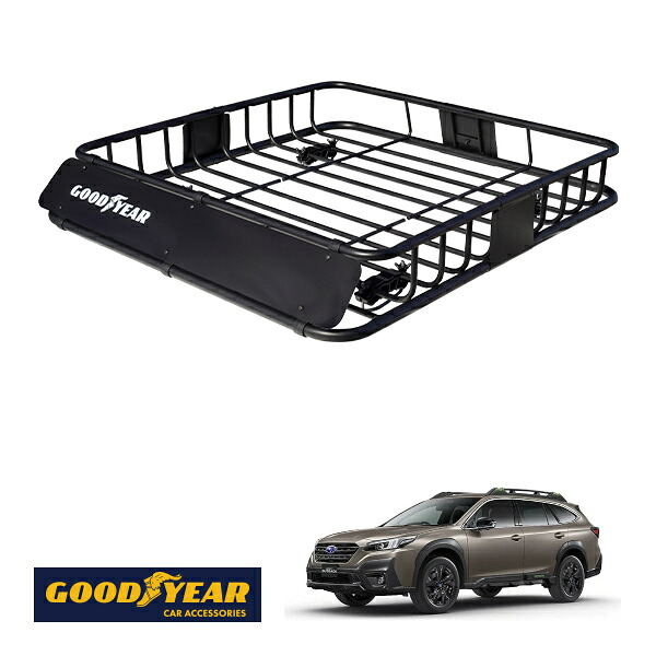 【GOODYEAR正規品】 スチール ルーフラック ROAD PRO 1111mm×158mm×993mm 耐荷重100kg ブラック 組み立て式 GOODYEARロゴ入り ルーフキャリア バスケット ベースキャリア カーゴネット スバル レガシィアウトバック BT系|トラックチューナーズ店