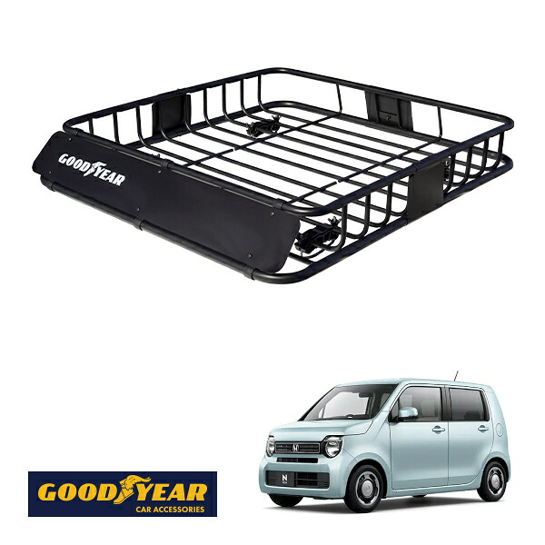 【GOODYEAR正規品】 スチール ルーフラック ROAD PRO 1111mm×158mm×993mm 耐荷重100kg ブラック 組み立て式 GOODYEARロゴ入り ルーフキャリア バスケット ベースキャリア カーゴネット ホンダ N-WGN JH3 JH4|トラックチューナーズ店