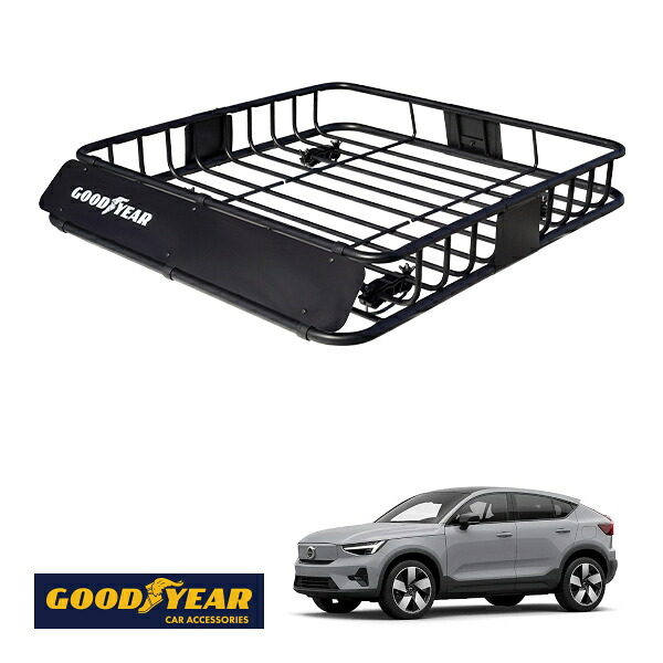 【GOODYEAR正規品】 スチール ルーフラック ROAD PRO 1111mm×158mm×993mm 耐荷重100kg ブラック 組み立て式 GOODYEARロゴ入り ルーフキャリア バスケット ベースキャリア カーゴネット ボルボ C40リチャージ XE|トラックチューナーズ店