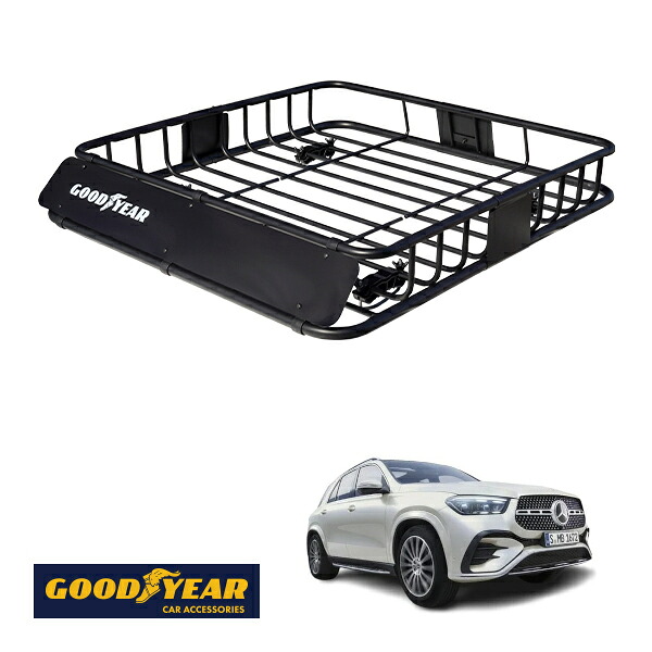 【GOODYEAR正規品】 スチール ルーフラック ROAD PRO 1111mm×158mm×993mm 耐荷重100kg ブラック 組み立て式 GOODYEARロゴ入り ルーフキャリア バスケット ベースキャリア カーゴネット メルセデスベンツ GLE W167 C167|トラックチューナーズ店