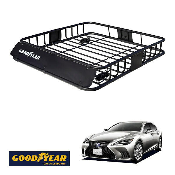 【GOODYEAR正規品】 スチール ルーフラック ROAD PRO 1111mm×158mm×993mm 耐荷重100kg ブラック 組み立て式 GOODYEARロゴ入り ルーフキャリア バスケット ベースキャリア カーゴネット レクサス LS500 LS500h VXFA50 VXFA55|トラックチューナーズ店
